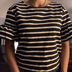 J.Crew striped black and white shirt with ruffles, Size MEDIUM